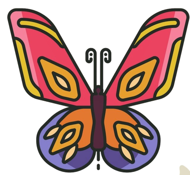 illustration papillon rouge, jaune et bleu